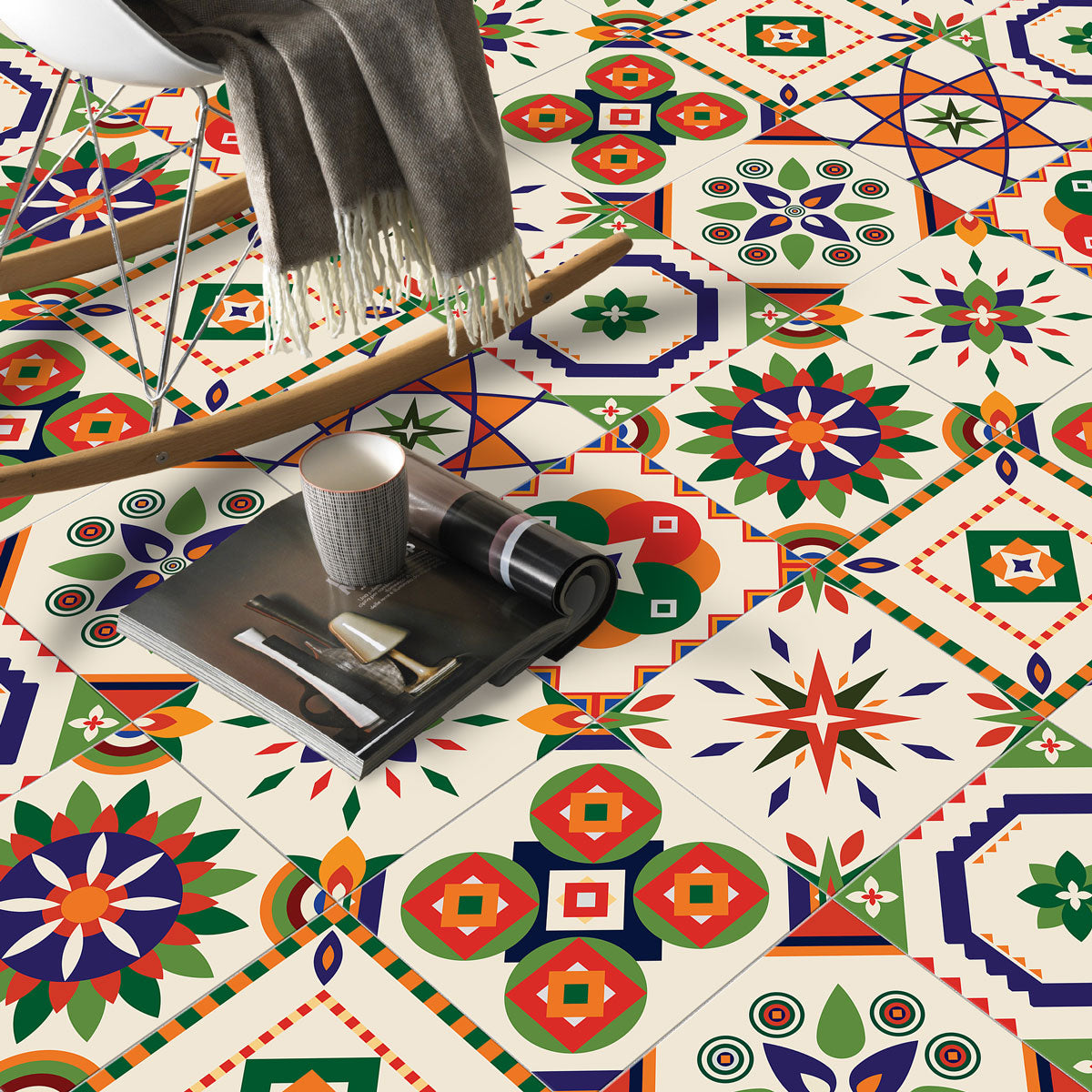 Peel and Stick Colorful Santorin Tile Stickers | Kitchen, Bathroom, Wall Backsplash Tile Vinyl | Waterproof | Removable