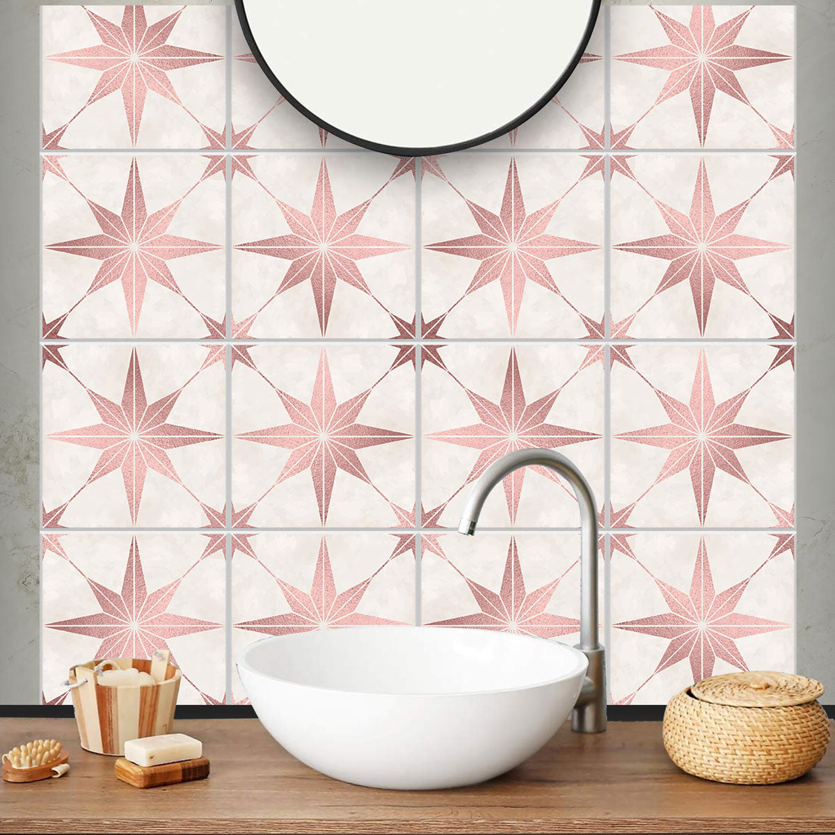 Majolica Moroccan Tile Vinyl Decals | Peel & Stick Kitchen, Bathroom Backsplash Tile Stickers | Antiskid Floor Tile Vinyl