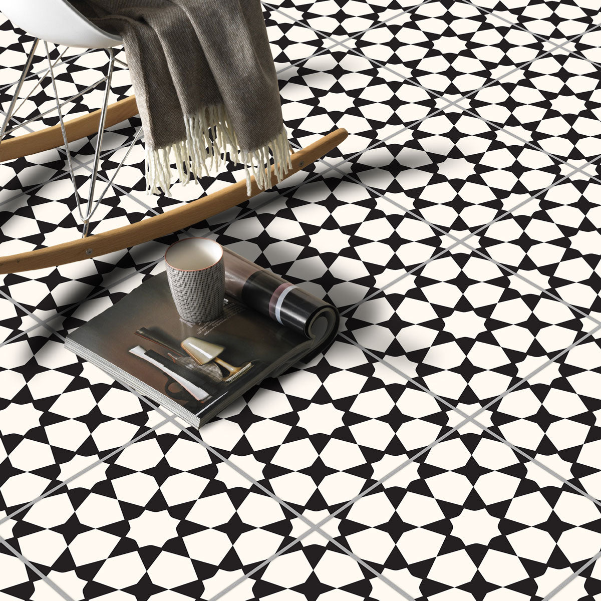 Classic Seamless Black Pattern Tile Vinyl | Peel and Stick Tiles Decal for Wall Bathroom Kitchen Floor | Removabl | Free Shipping