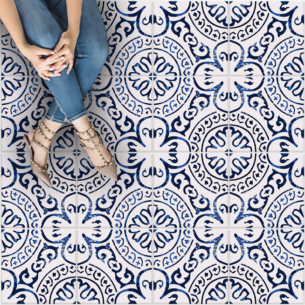 Peel and Stick Dark Blue Classic Traditional Mexican Tile Decals | Kitchen, Bathroom Floor Wall Tile Decals | Free Shipping