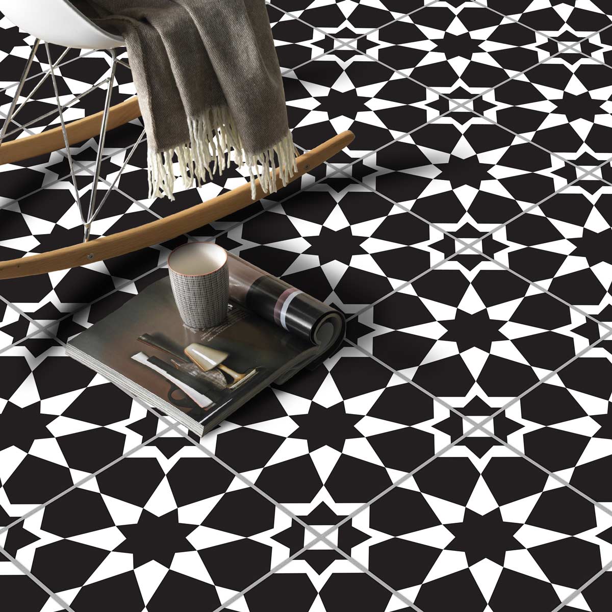 Peel and Stick Black Star Tile Stickers | Antiskid Floor Tiles | Waterproof Bathroom, Kitchen Backsplash Tile Stickers Decals