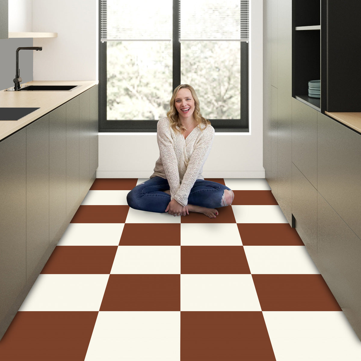 Burnt Cinnamon and Ivory Tile Stickers | Peel and Stick Kitchen, Bathroom, Wall Tile Decals | Antiskid Floor Tile Stickers