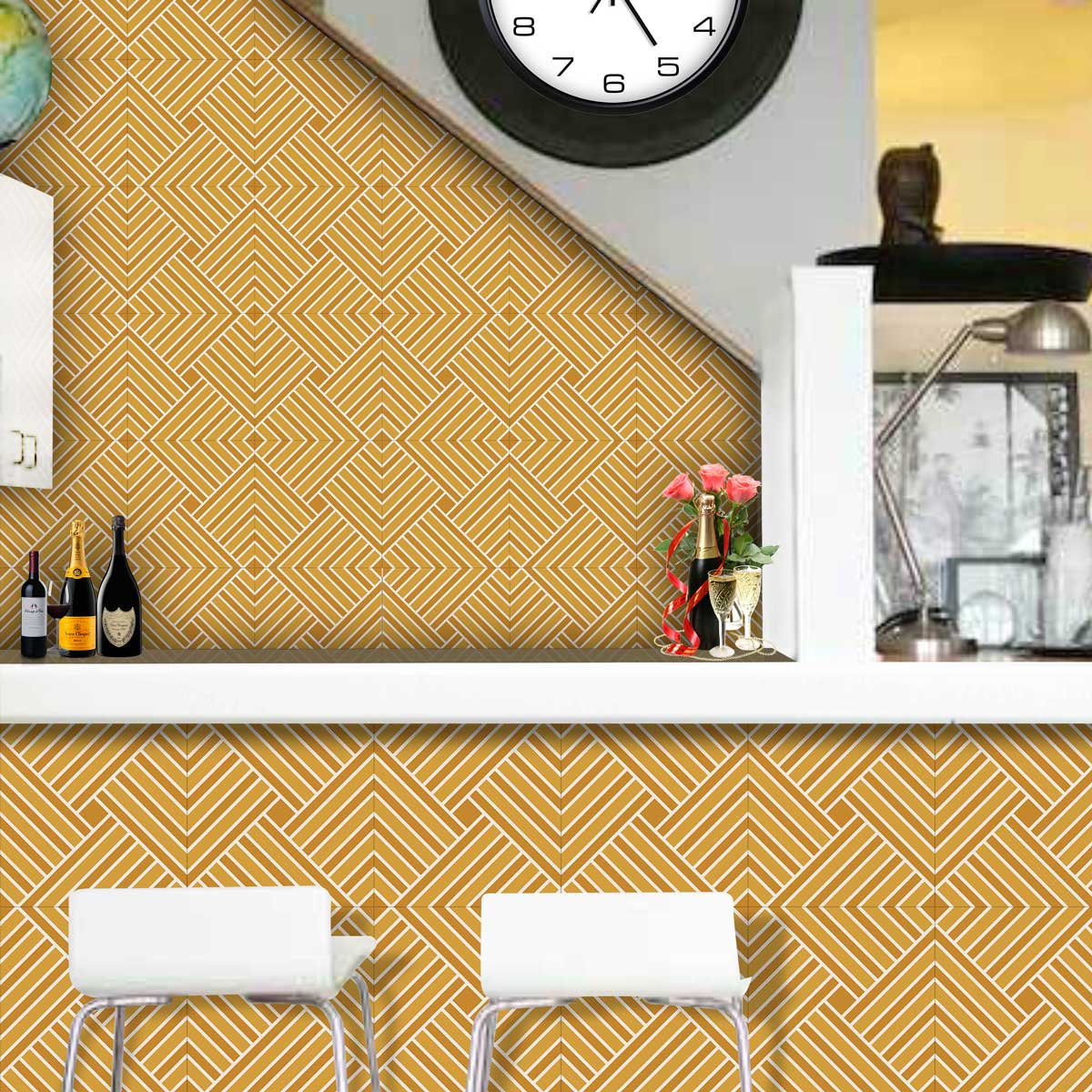 Yellow Seamless Floor Tile Stickers | Peel and Stick Kitchen, Backsplash, Wall and Tile Decals | Water Proof