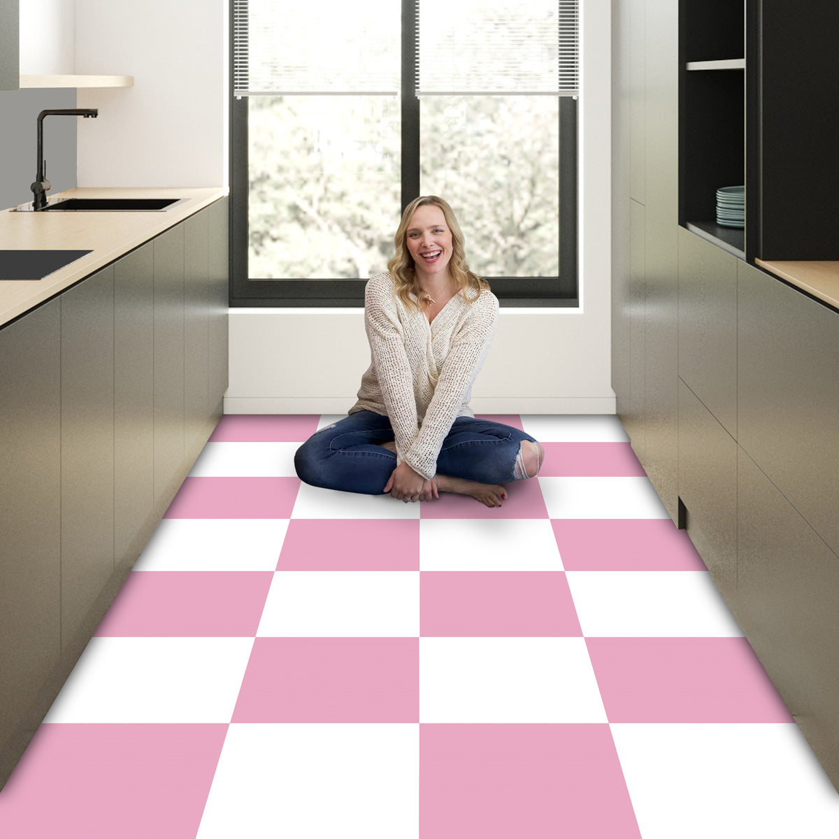 Candy Pink and Light White Texture Tile Stickers | Kitchen Bathroom Wall Peel and Stick Tile Decals | Antiskid Floor Tile Stickers