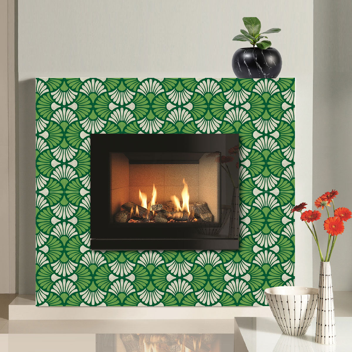 Green Floral Peel and Stick Backsplash Tiles Stickers | Kitchen, Wall, Bathroom, Floor Tile Decals | Removable | Free Shipping