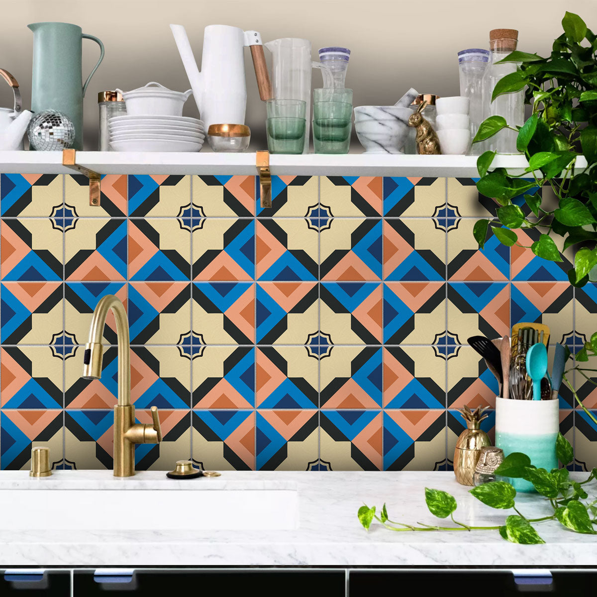 Geometric Art Deco Tile Stickers | Kitchen, Bathroom, Wall & Floor Peel and Stick Tile Stickers | FREE SHIPPING!