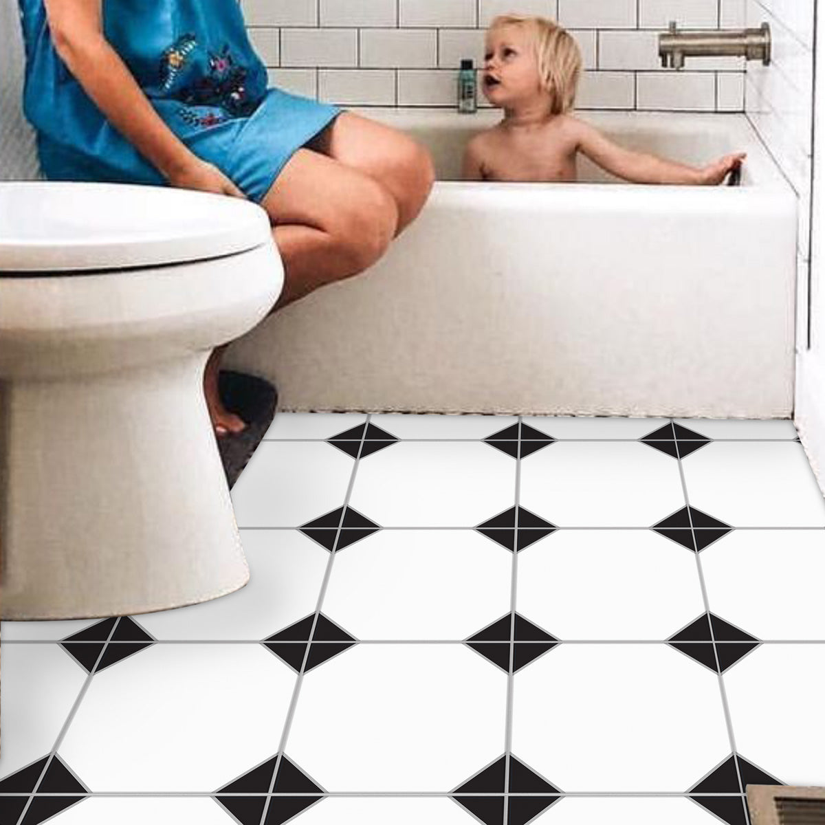 Black and White Geometric Tile Stickers | Peel and Stick Kitchen Wall Floor Bathroom Tile Decals | Removable| Free Shipping