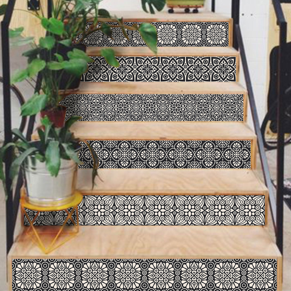 Black and Ivory Peel and Stick Stair Decals | Easy to Trim | DIY Home Decor-Extra long 49" length | FREE SHIPPING!