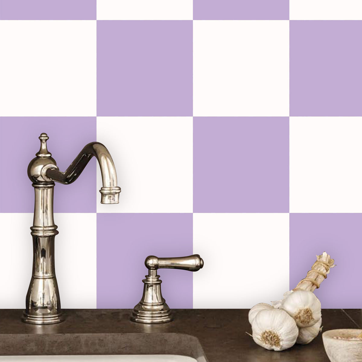 Purple, Beige Floor Kitchen Backsplash Tile Stickers | Peel and Stick Tile Vinyl Decals for Kitchen, Bathroom and Wall | Removable