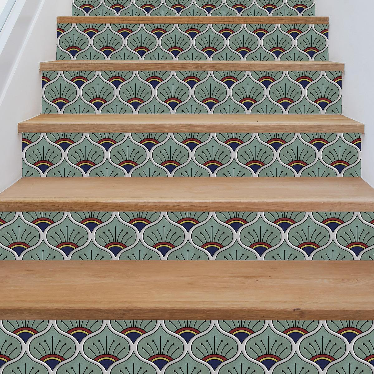 Peacock Hand Painted Peel and Stick Stair Decal | Waterproof and Easy to Trim | Extra long 49" length DIY Home Décor