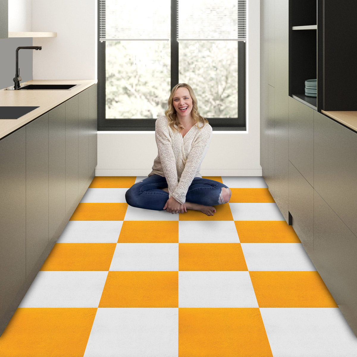 Yellow and Off-White Texture Backsplash Tile Decals | Peel and Stick Kitchen Bathroom Wall and Antiskid Floor Tile Stickers