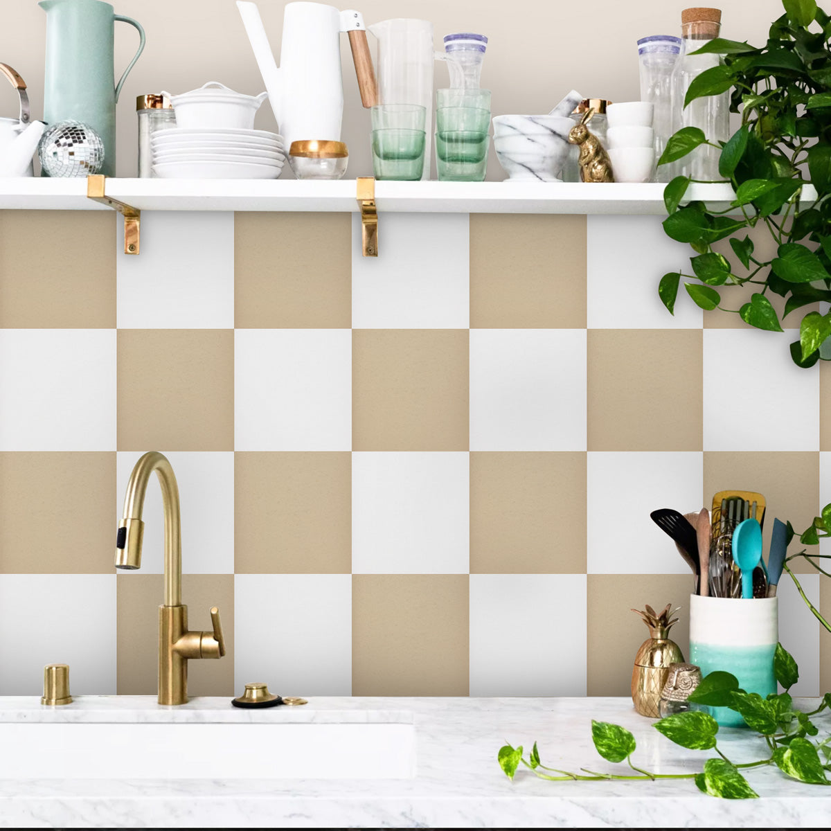 Peel and Stick Beige and Off-White Texture Tile Stickers | Bathroom Kitchen Backsplash Tile Decals | Antiskid Floor Tile Vinyl