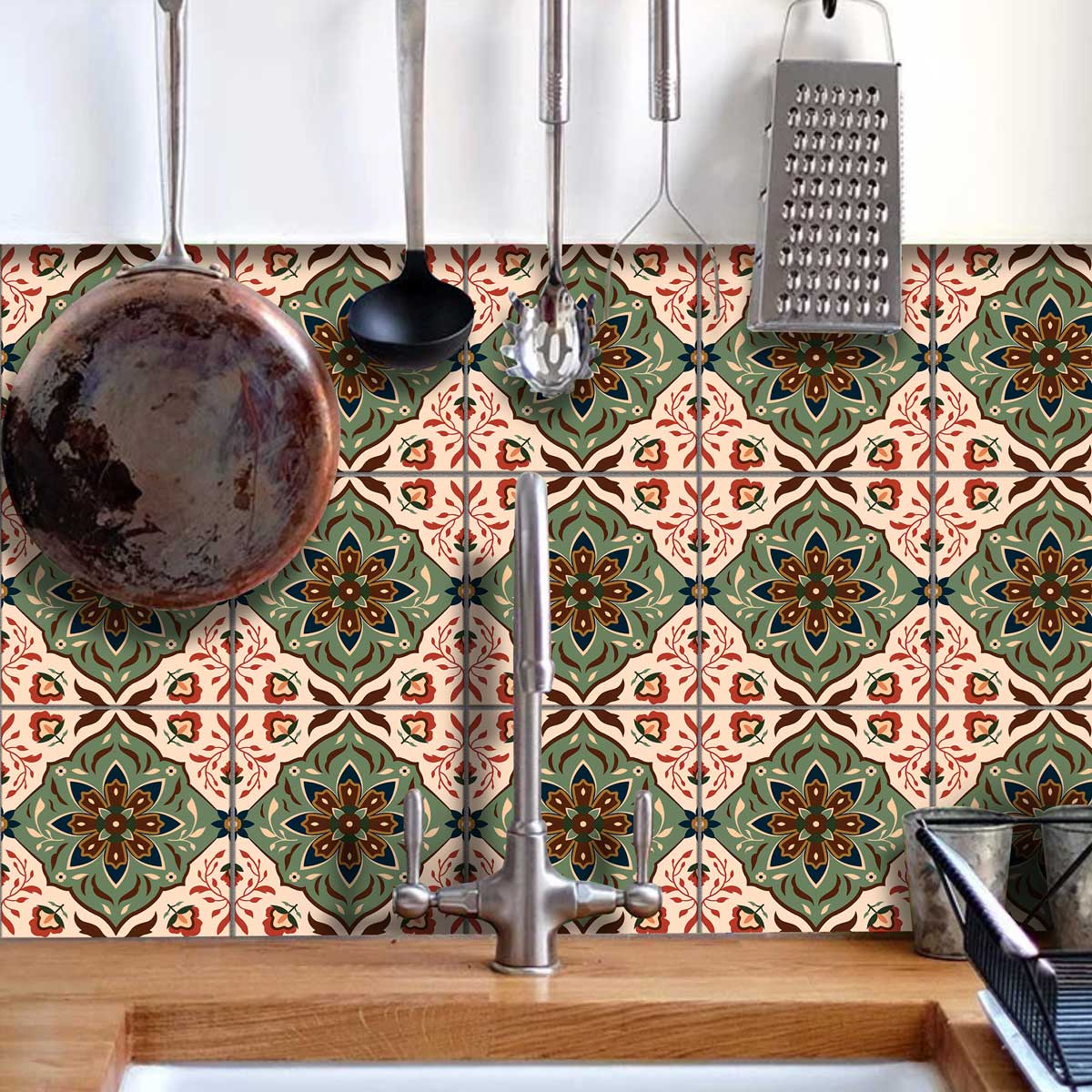 Persian Floral Peel and Stick Tile Stickers | Kitchen, Bathroom, Wall Floor Tile Vinyl Decals| Removable | Free Shipping
