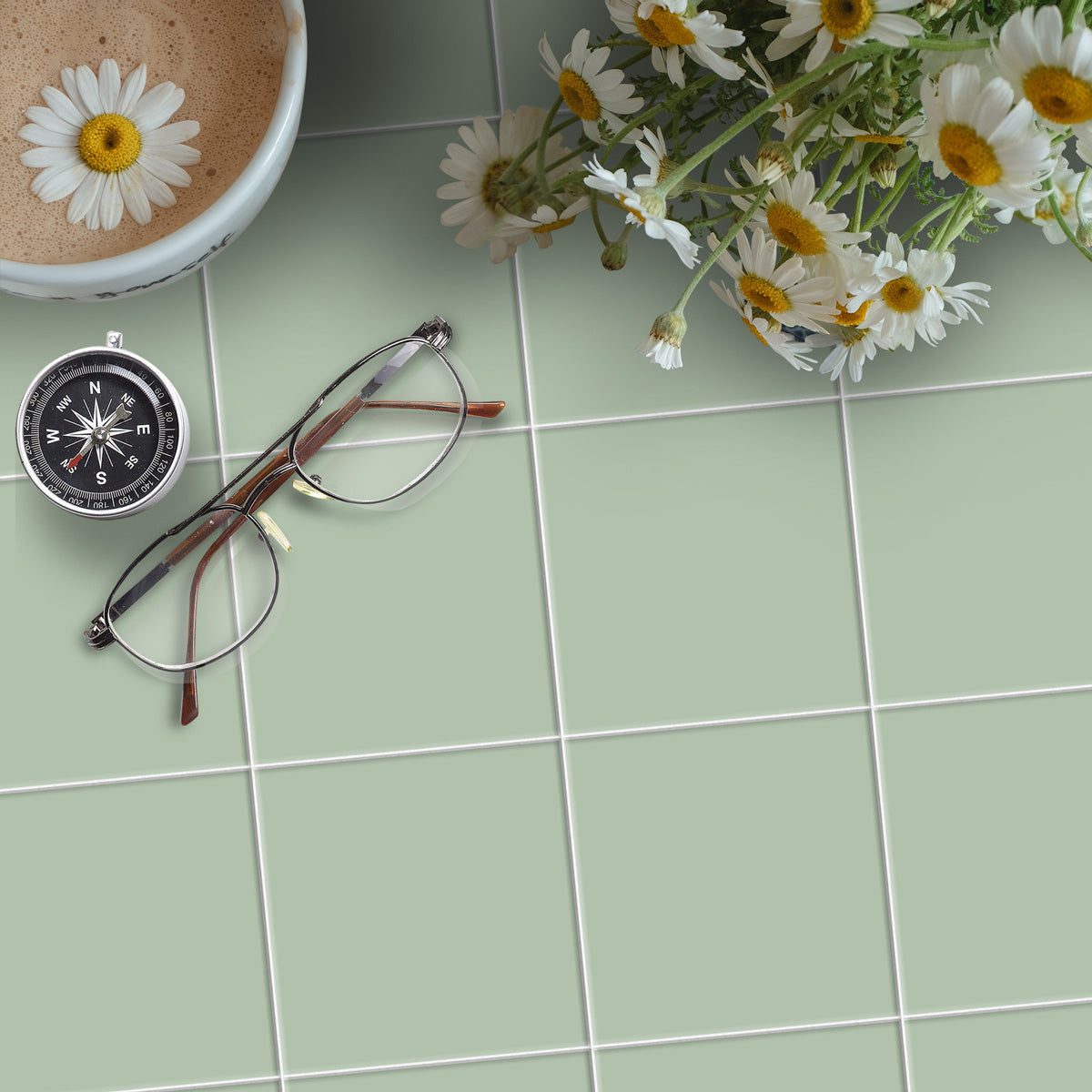 Teresa's Green Floor Tile Stickers | Peel and Stick Tile Decal for Kitchen, Wall, Bathroom | Antiskid Floor Tile Stickers