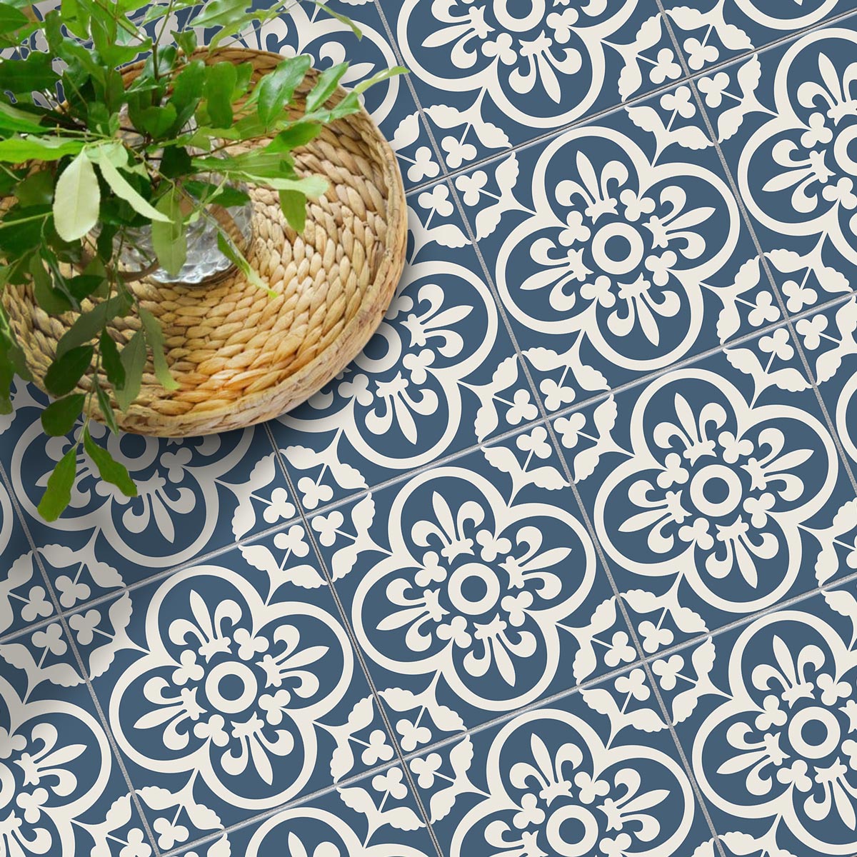 Classic Sky Blue and Off White Backsplash Tile Stickers | Peel and Stick Kitchen Bathroom Floor Wall Tile Stickers | Removable