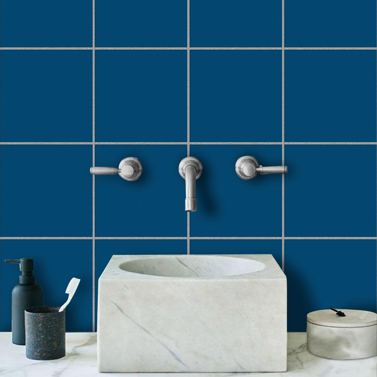 Suede Blue Floor Tile Stickers | Peel and Stick Kitchen, Bathroom and Wall Tile Vinyl Decals | Removable | Removable