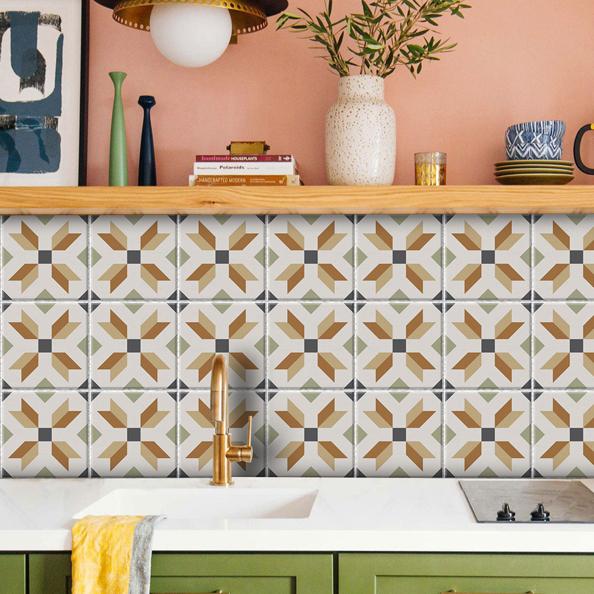 Elegant Nouveau Empire Tile Stickers | Peel and Stick Kitchen, Bathroom, Wall Tile Vinyl Decals | Antiskid Floor Tile Stickers