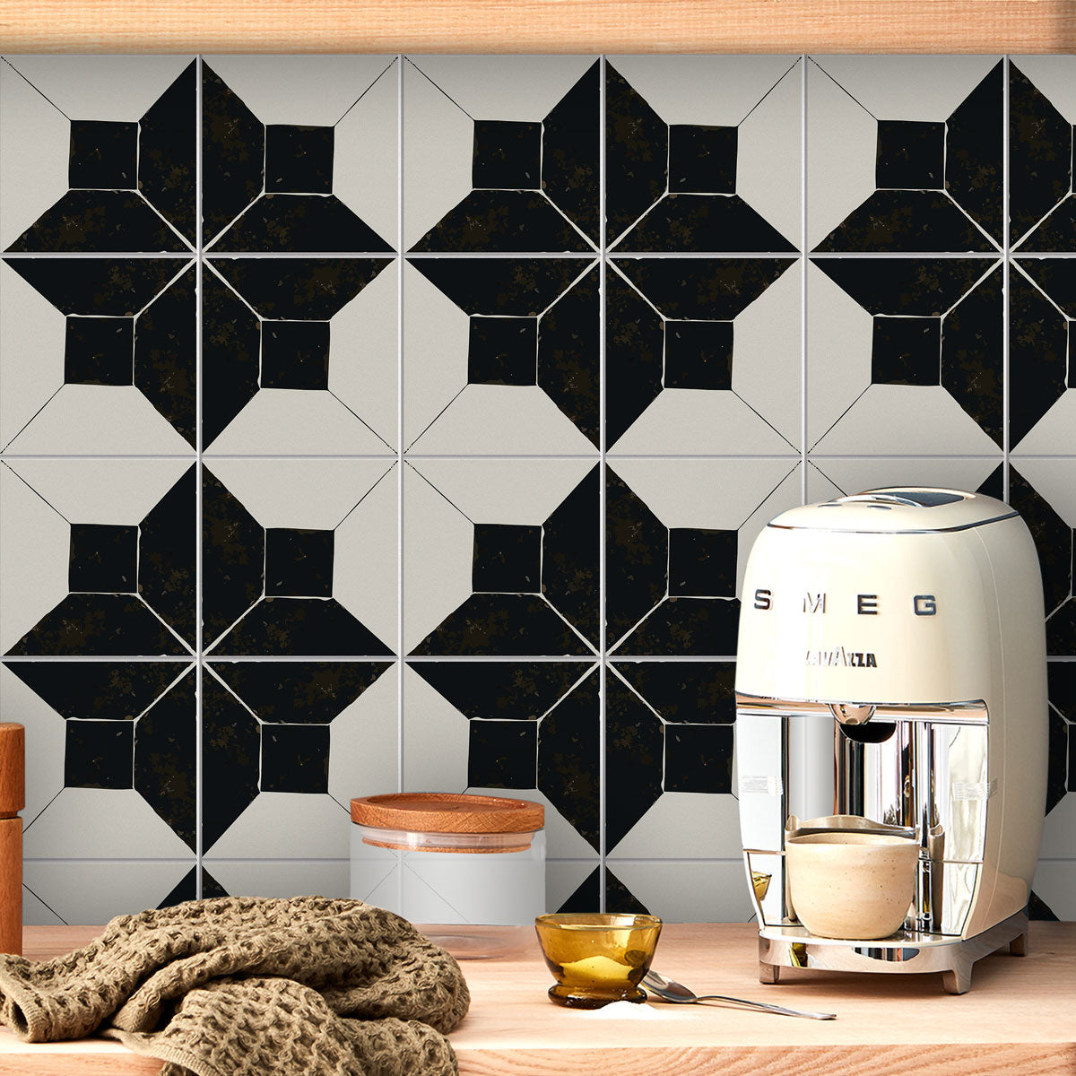Moroccan Black Petal Tile Sticker | Backsplash Tile Vinyl Decals | Peel and Stick Kitchen, Wall Floor Tile Stickers | FREE SHIPPING!