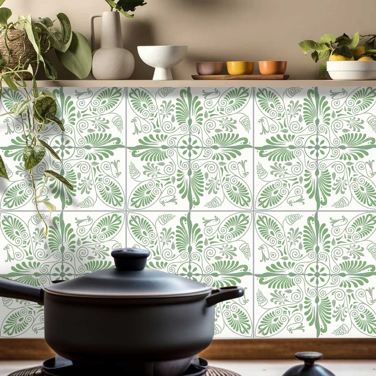 Greek Olive Green Peel and Stick Tile Stickers | Waterproof and Removable | Bathroom, Kitchen Backsplash Tile Decals