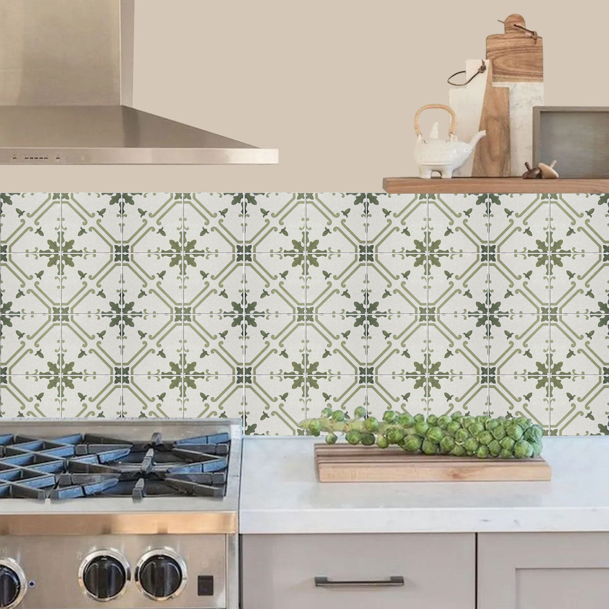 Porcelain Olive Green Tile Stickers | Peel and Stick Kithcen, Bathroom Wall Hand Crafted Tile Decals | Removable Tile Stickers