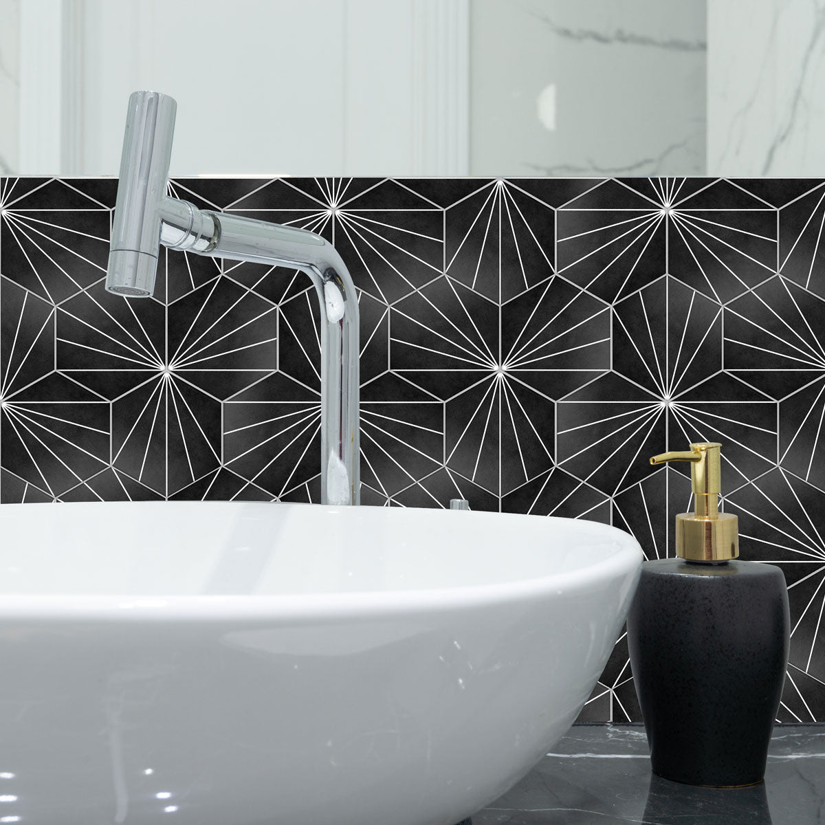 Hexagon Black Floor Tile Stickers | Peel and Stick Kitchen Bathroom Wall Backsplash Tile Viny Decals | Antiskid Tile vinyl for Floor