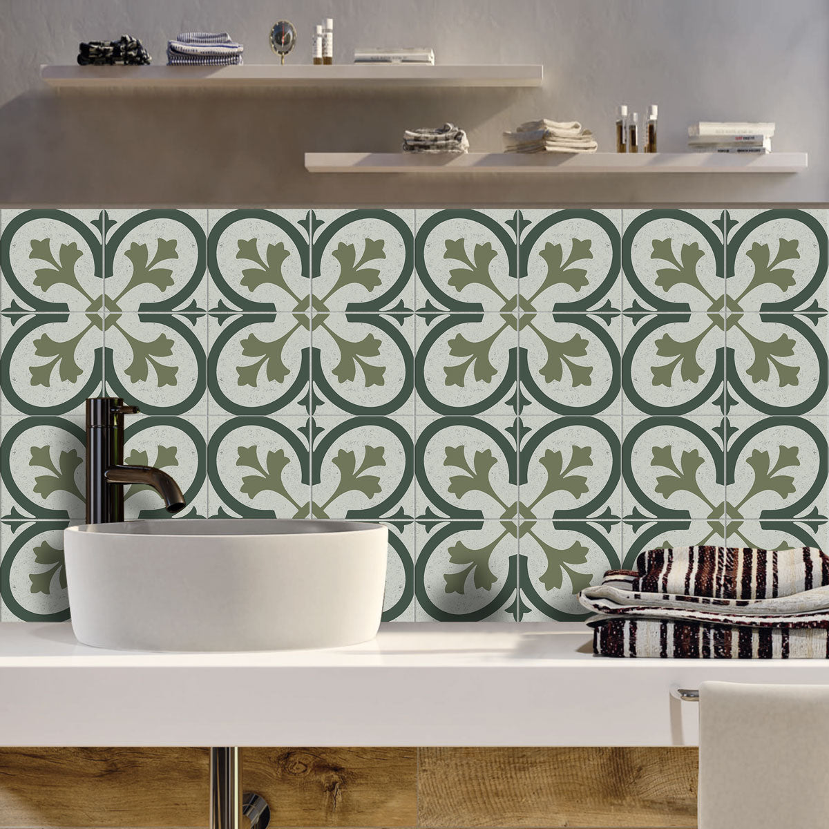 TULIP MAVI Forest Green Floor Decals | Peel and Stick Kitchen, Bathroom, Backsplash, Wall Tile Vinyl Decals | Free Shipping