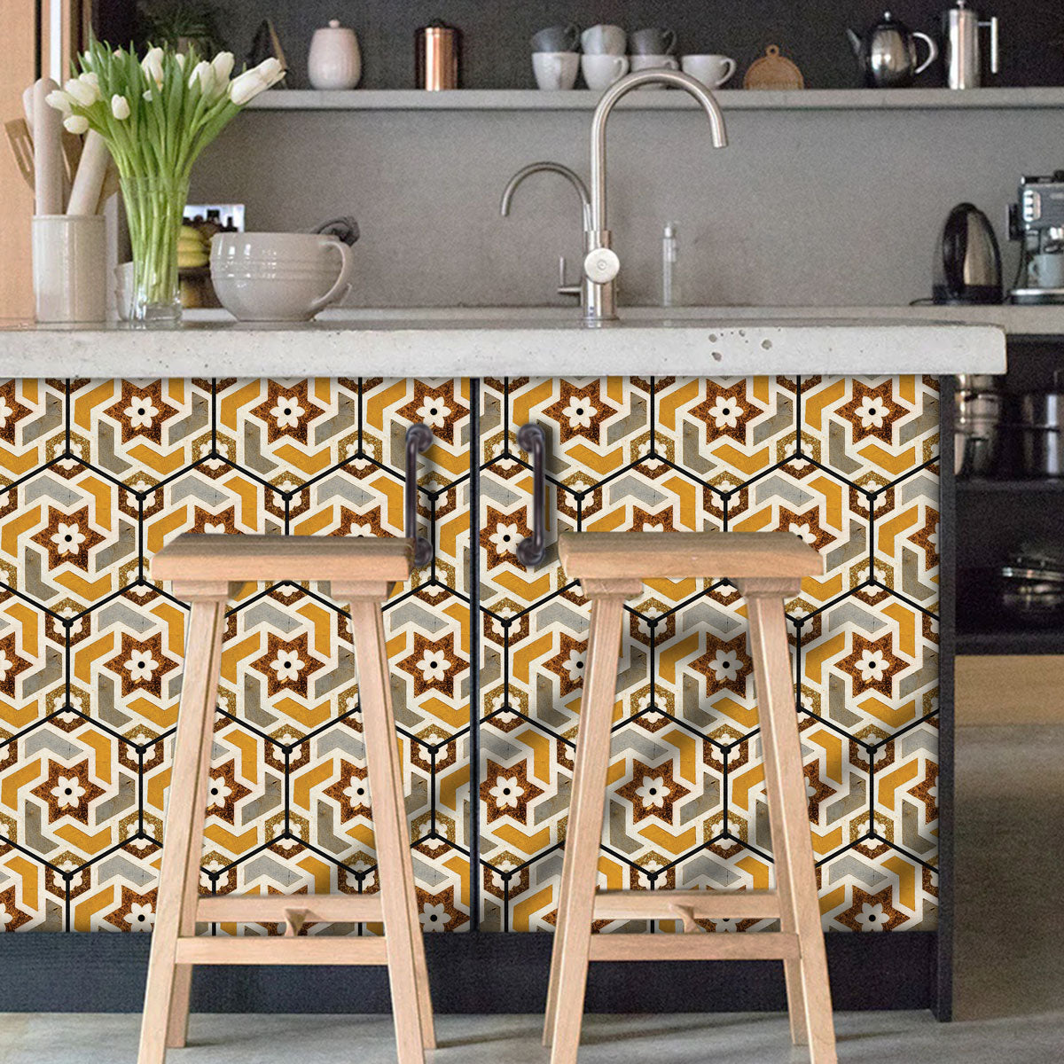 Colorfull Mosaic Star Hexagon Tile Stickers | Peel and Stick Kitchen Bathroom Backsplash Carrelage Vinyl Decals | Removable