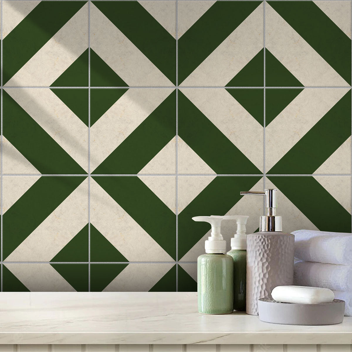 Peel and Stick Heritage Green Tile Stickers | Backsplash Tile Vinyl Decals for Kitchen Bathroom & Wall | Antiskid Floor Tile Stickers