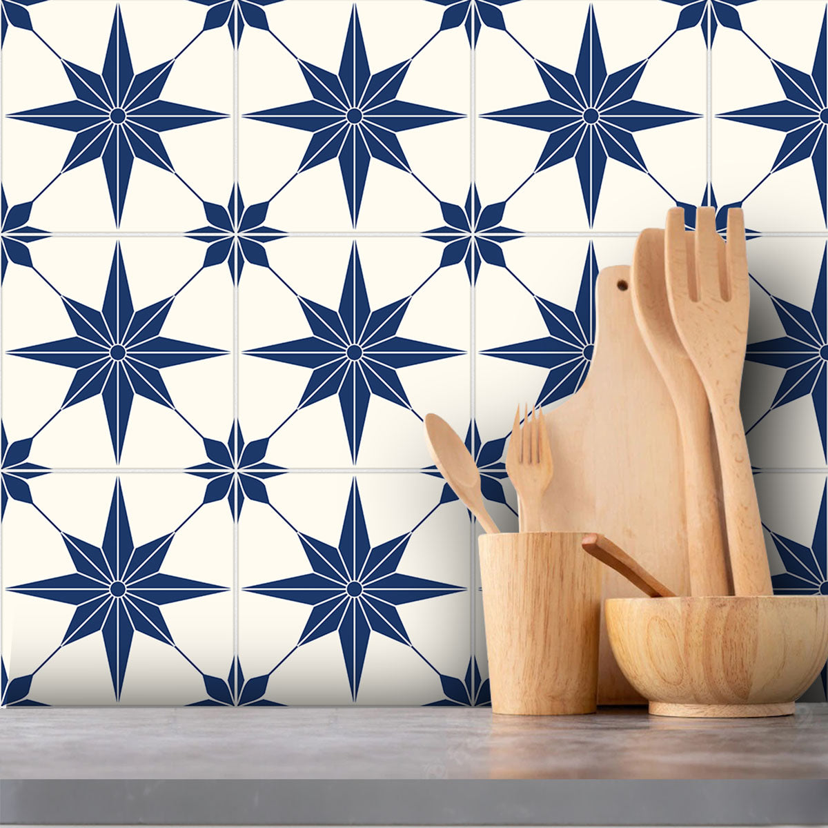 Peel and Stick Blue Star Tile Stickers | Vinyl Floor Tiles Vinyl | Removable Kitchen Backsplash Tile Stickers | Free Shipping