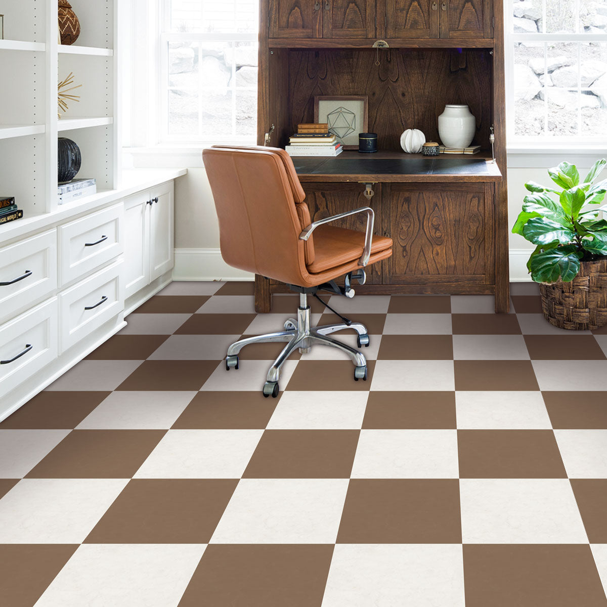 Café Mocha Checker Floor Tile Stickers | Peel and Stick Tile Decals for Kitchen, Bathroom and Wall | Waster Proof | Free Shipping