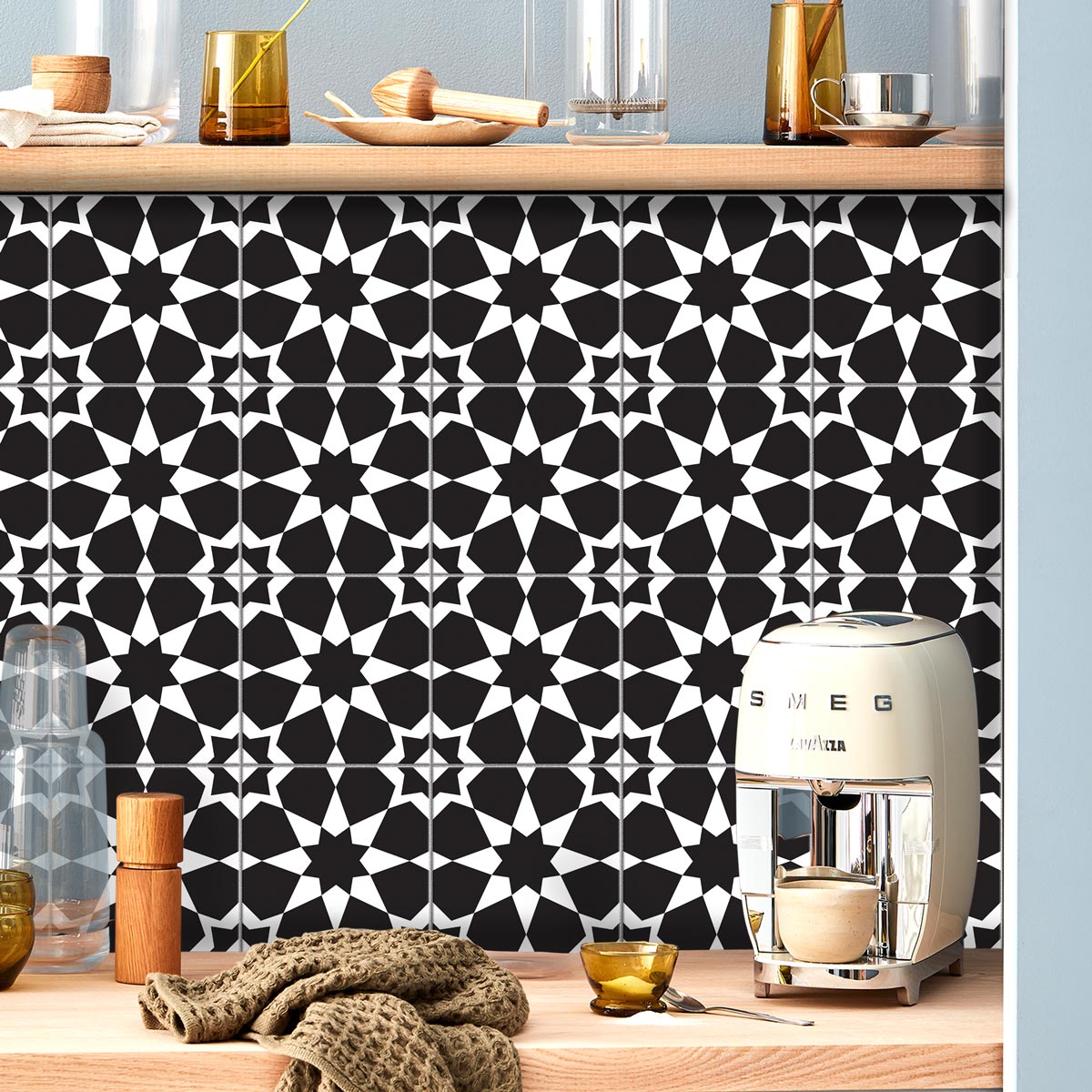 Peel and Stick Black Star Tile Stickers | Antiskid Floor Tiles | Waterproof Bathroom, Kitchen Backsplash Tile Stickers Decals