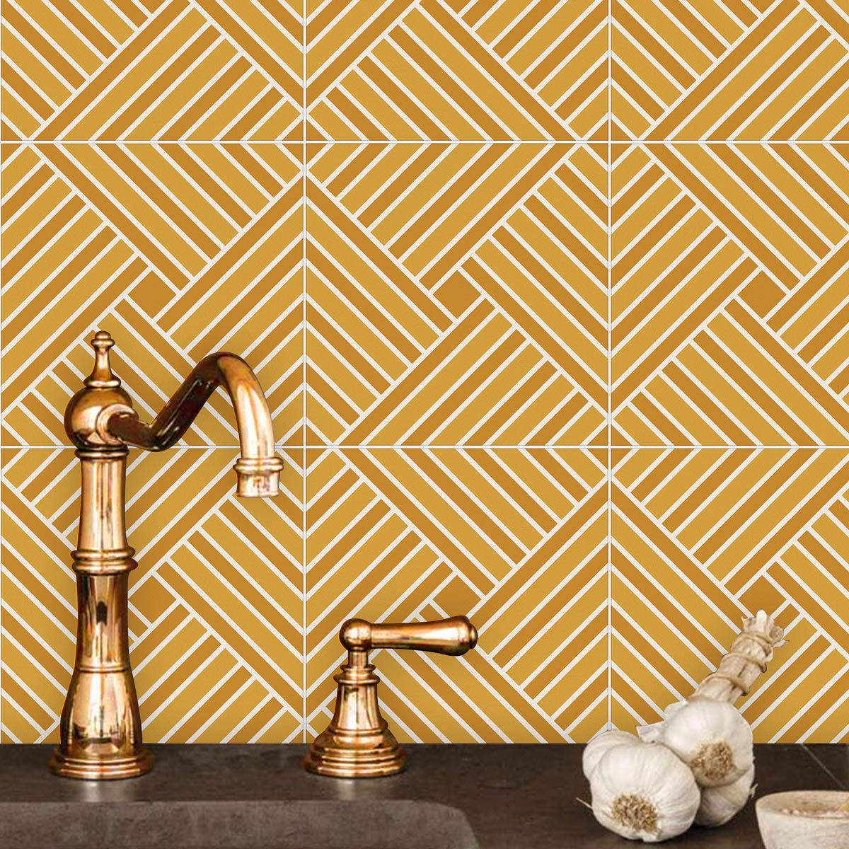 Yellow Seamless Floor Tile Stickers | Peel and Stick Kitchen, Backsplash, Wall and Tile Decals | Water Proof