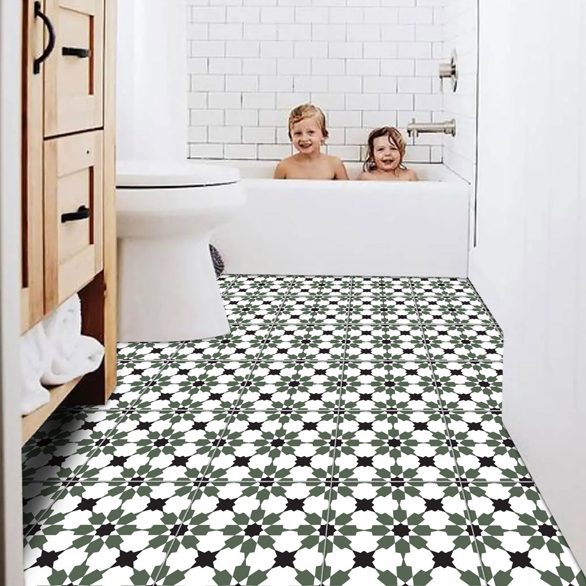 Peel and Stick Moroccan Forest Green Tile Stickers | Kitchen Bathroom Decal, Wall Stair Decal | Removable | Free Shipping