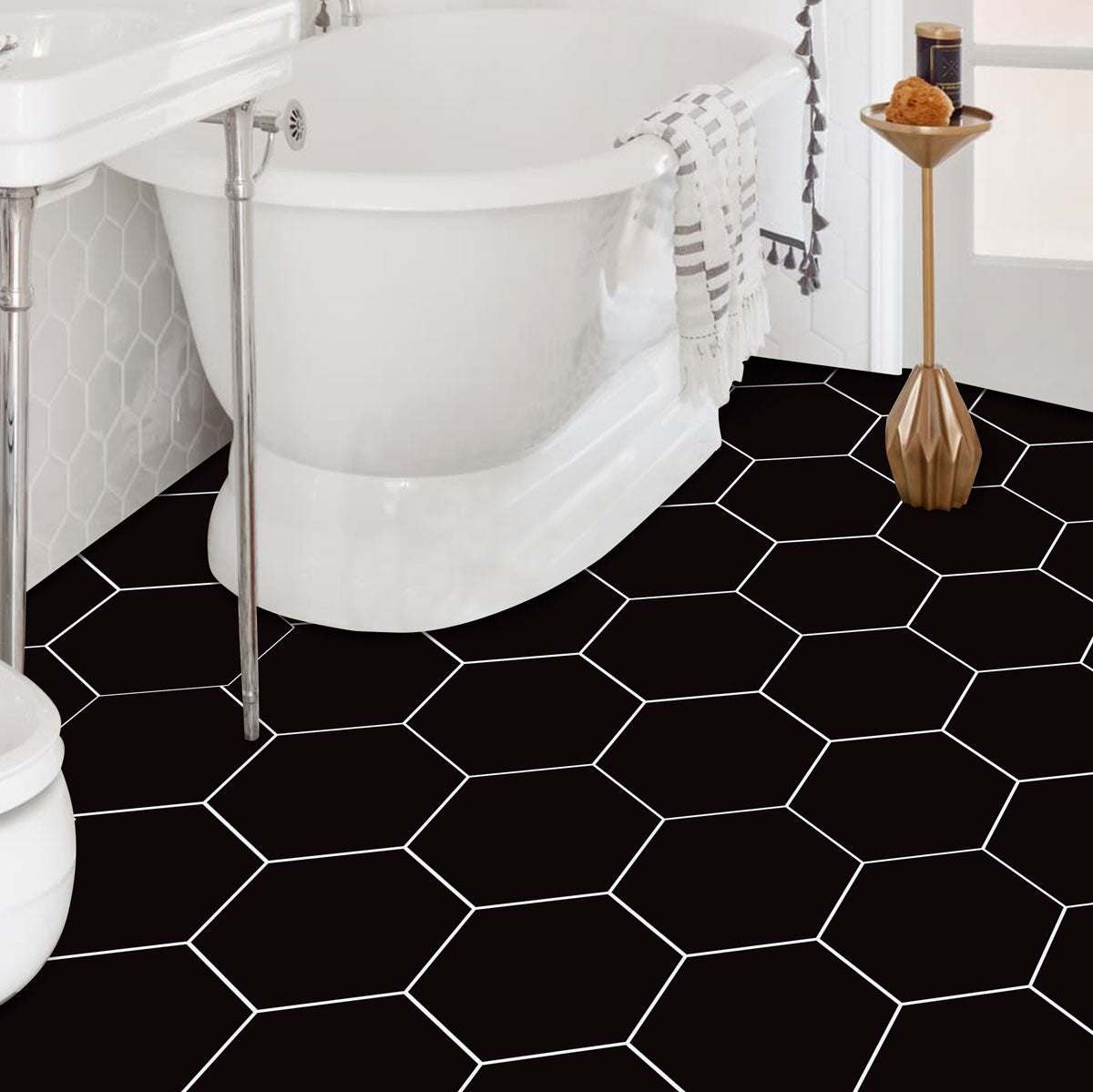 Hexagon Solid Block Peel and Stick Tile Stickers | Antiskid Floor Tile Stickers | Kitchen Bathroom Wall Backsplash Vinyl Decals