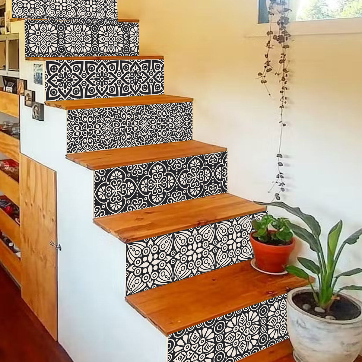 Black and Ivory Peel and Stick Stair Decals | Easy to Trim | DIY Home Decor-Extra long 49" length | FREE SHIPPING!