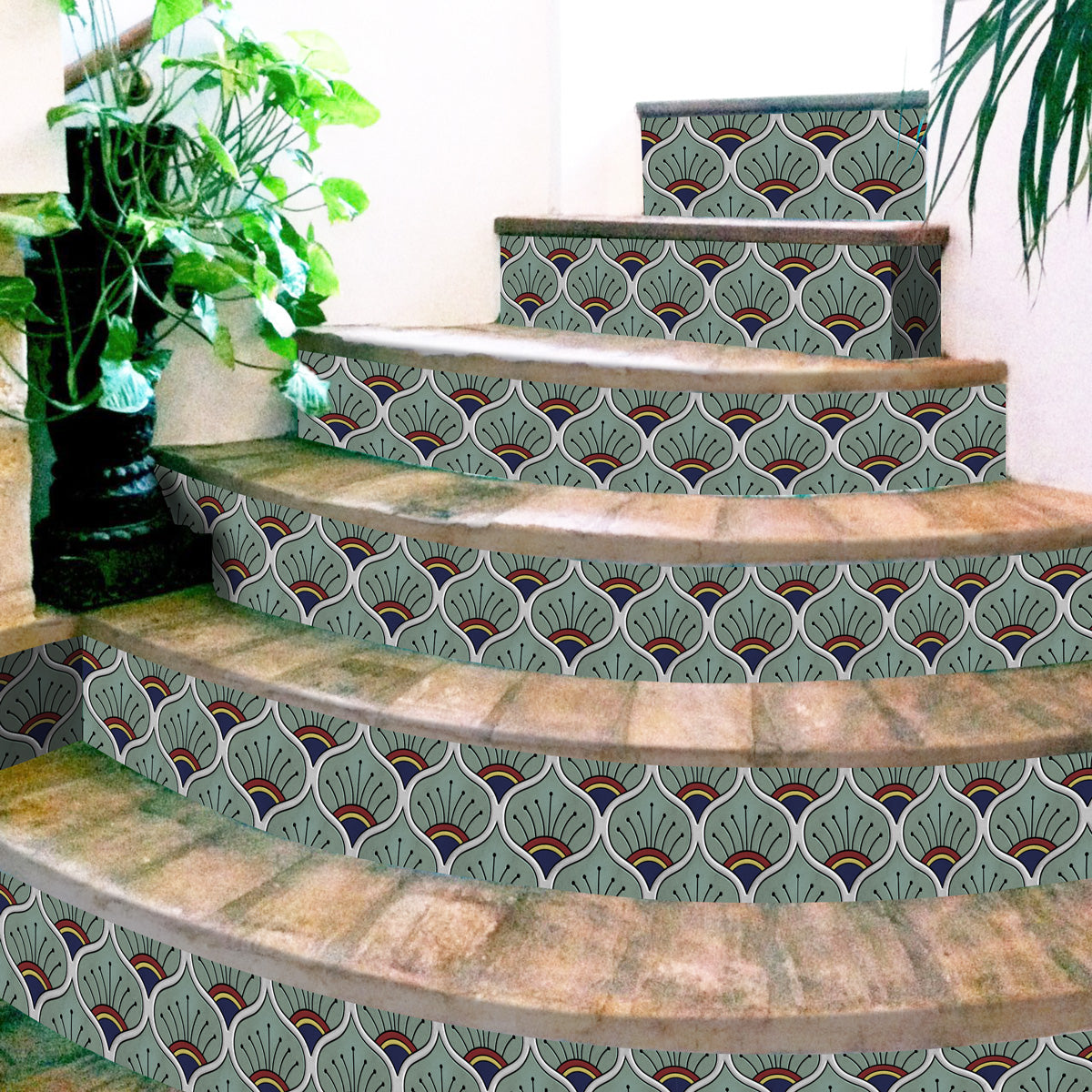 Peacock Hand Painted Peel and Stick Stair Decal | Waterproof and Easy to Trim | Extra long 49" length DIY Home Décor