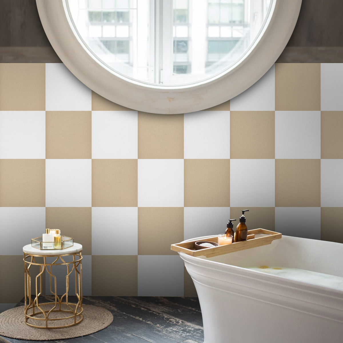 Peel and Stick Beige and Off-White Texture Tile Stickers | Bathroom Kitchen Backsplash Tile Decals | Antiskid Floor Tile Vinyl