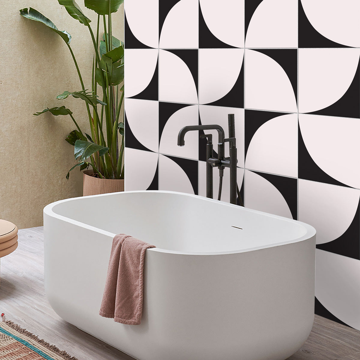 Porcelain Geometric Tile Stickers | Antiskid Floor Tile Vinyl Decals | Peel and Stick Kitchen Wall Floor Bathroom Tile Decals