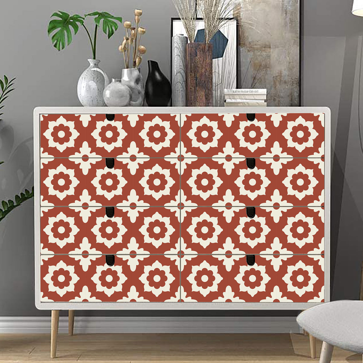 Moroccan Encaustic Terracotta Peel and Stick Floor Tile Stickers | Kitchen, Bathroom Backsplash | Removable | Free Shipping