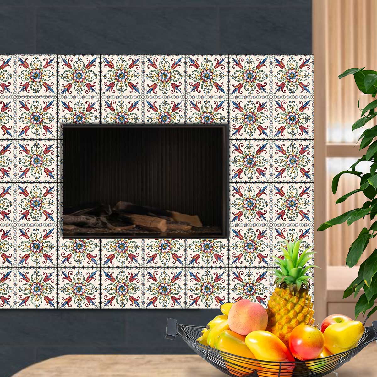 Vintage Flourish Hand Crafted Tile Stickers | Peel and Stick Kitchen Bathroom Wall Tile Vinyl Decals | Antiskid Floor Tile Vinyl