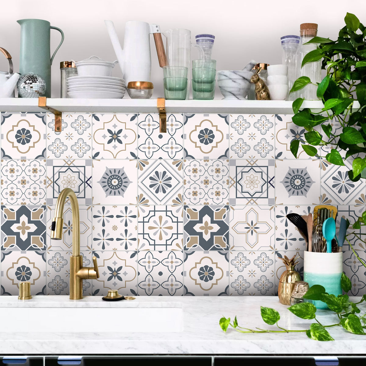 Elegant Arabic Peel and Stick Tile Stickers | Antiskid Floor Tile Vinyl | Bathroom, Wall, Kitchen Backsplash Tile Decals | Free Shipping