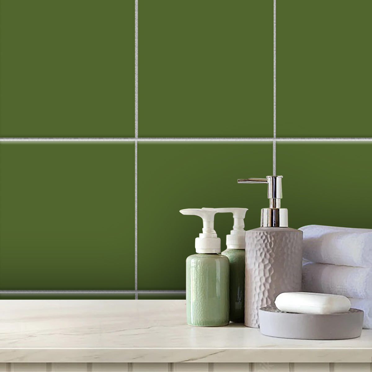 Solid Olive Tile Stickers | Peel and Stick Kitchen, Bathroom and Wall Tile Decals | Antiskid Floor Tile Stickers | Free Shipping