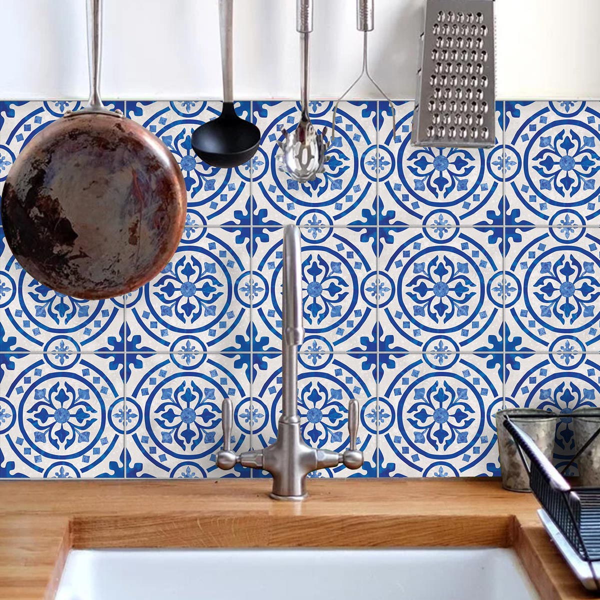 Pearl Sapphire Blue Peel and Stick Tile Stickers | Kitchen, Wall Backsplash Tile Decals | Antiskid Floor Tile Stickers | Removable