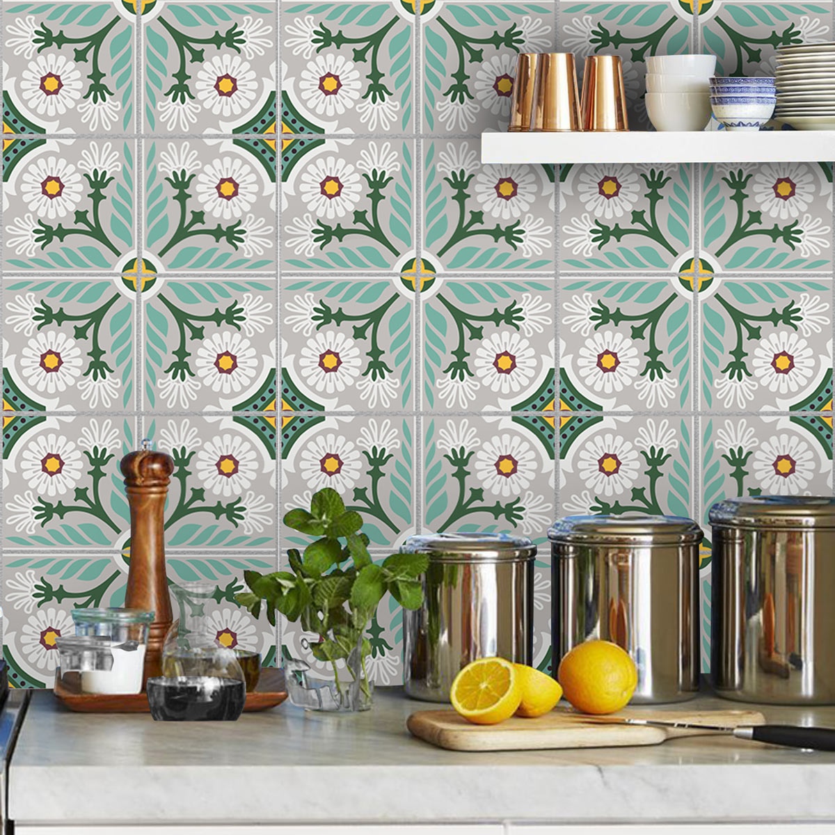 Greek Floor Tile Stickers | Peel and Stick Kitchen Backsplash Tiles Vinyl | Bathroom Hand Craft Decals | Free Shipping