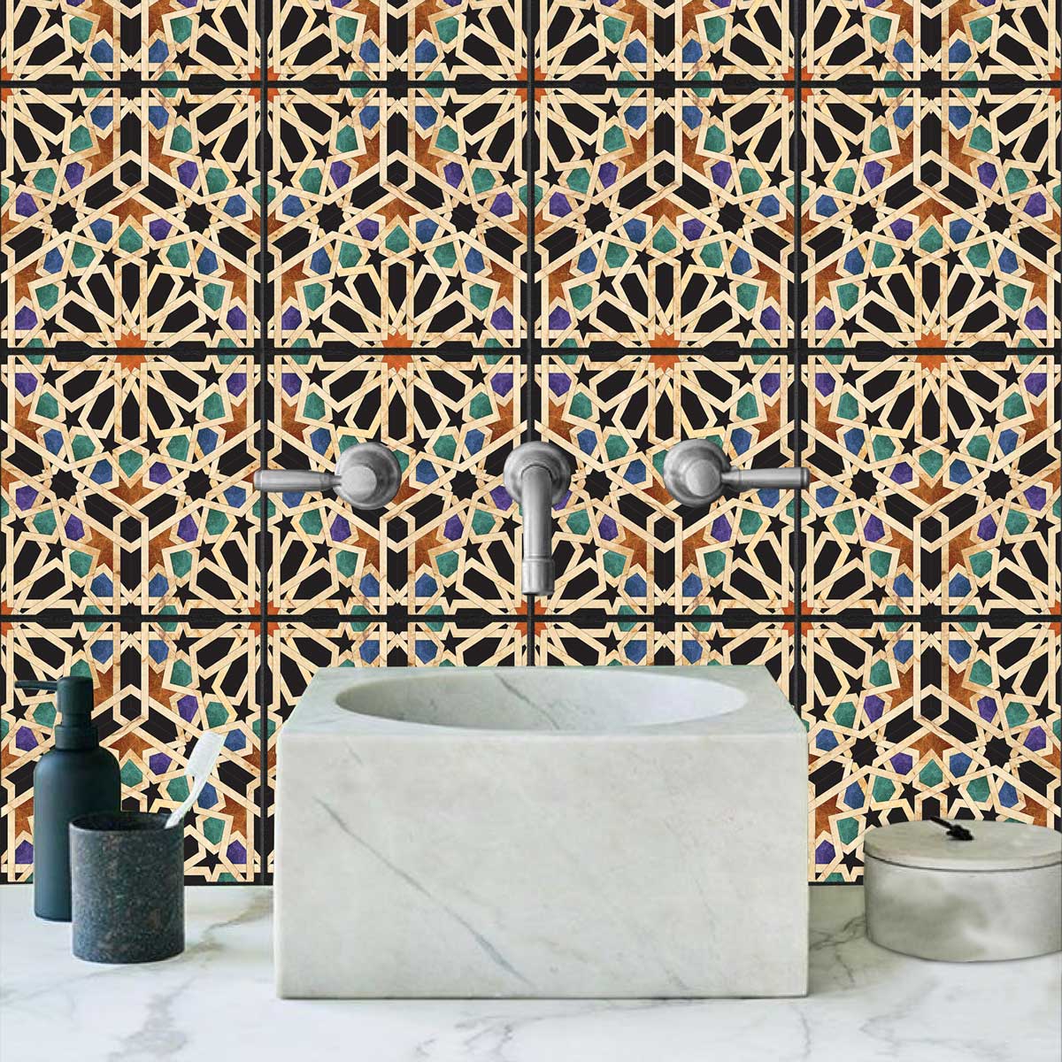 Peel and Stick Qarawiyyin Mosque Tile Stickers | Wall, Kitchen, Bathroom & Backsplash Tile Decals | Antiskid Floor Tile Vinyl