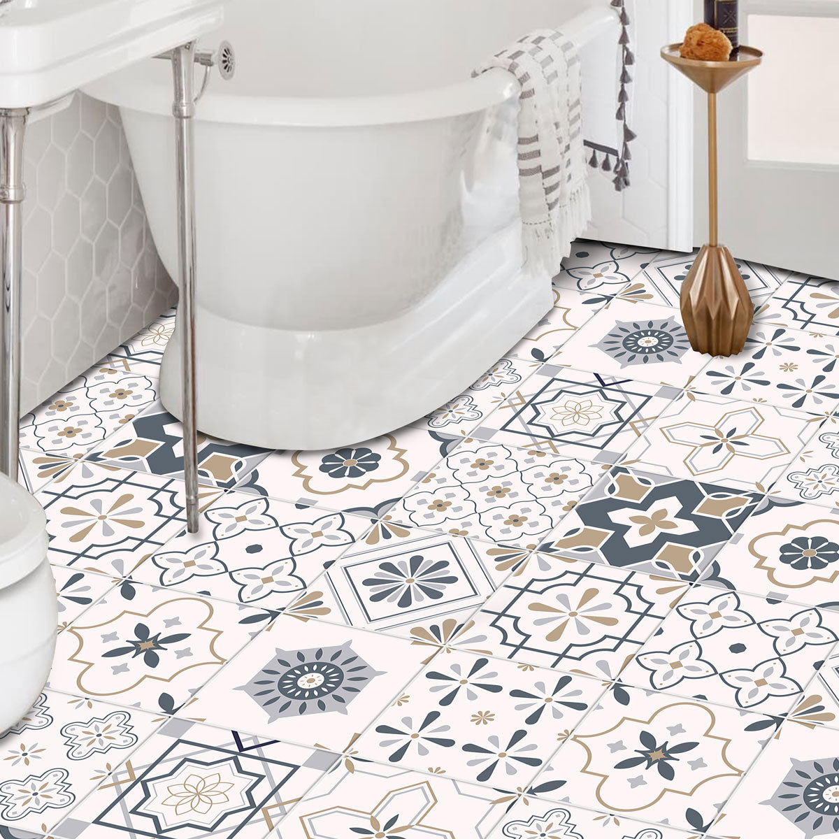 Elegant Arabic Peel and Stick Tile Stickers | Antiskid Floor Tile Vinyl | Bathroom, Wall, Kitchen Backsplash Tile Decals | Free Shipping