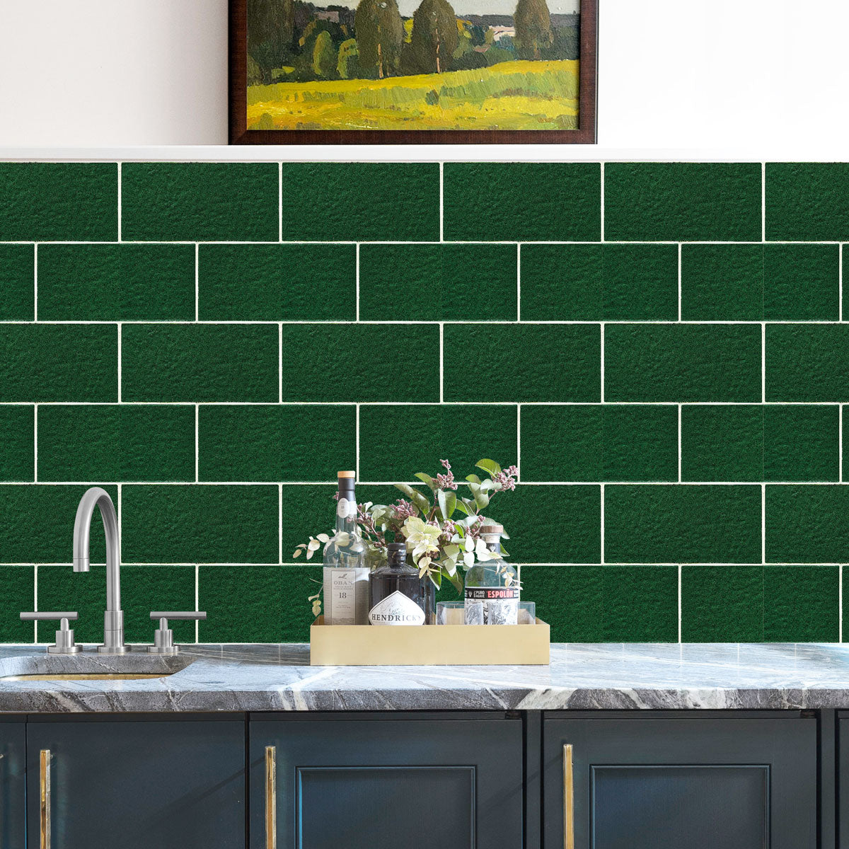 Green Gross Peel and Stick Tile Stickers | Backsplash Tile Vinyl Decals for Bathroom, Kitchen and Wall | Antiskid Floor Tile Vinyl