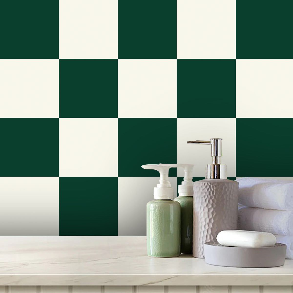 Green and Ivory Tile Stickers | Antiskid Floor Tile Vinyl Decals | Kitchen, Bathroom, Wall Peel and Stick Tile Vinyl Stickers