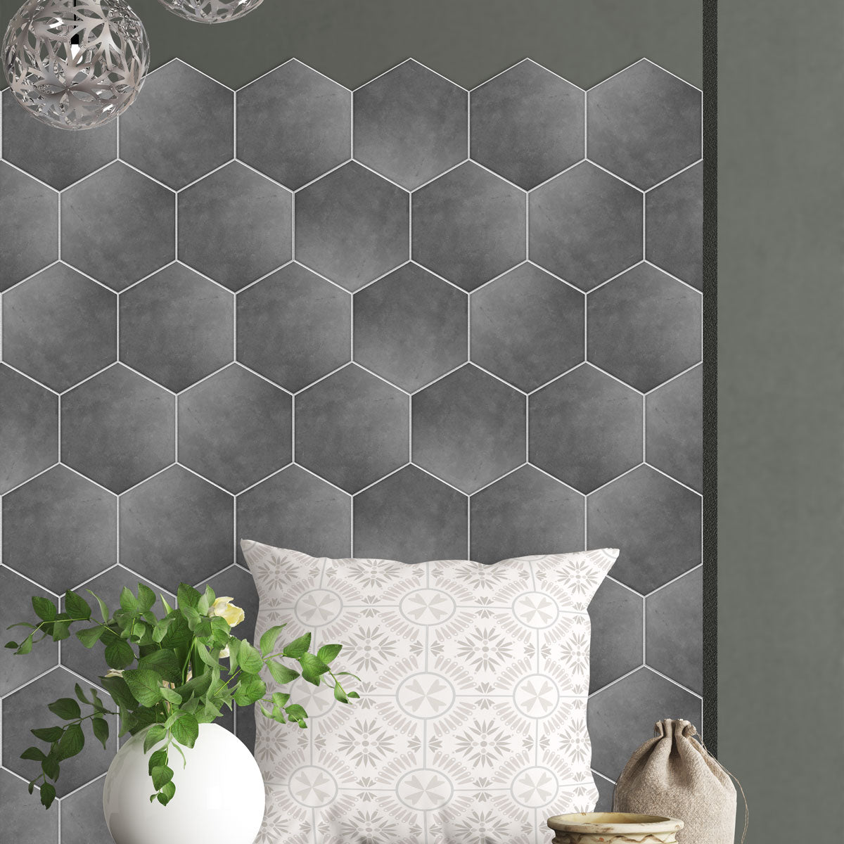 Dark Gray Hexagon Peel and Stick Floor Tile Stickers | Kitchen, Bathroom, Backsplash, Wall Tile Vinyl Decals | Free Shipping