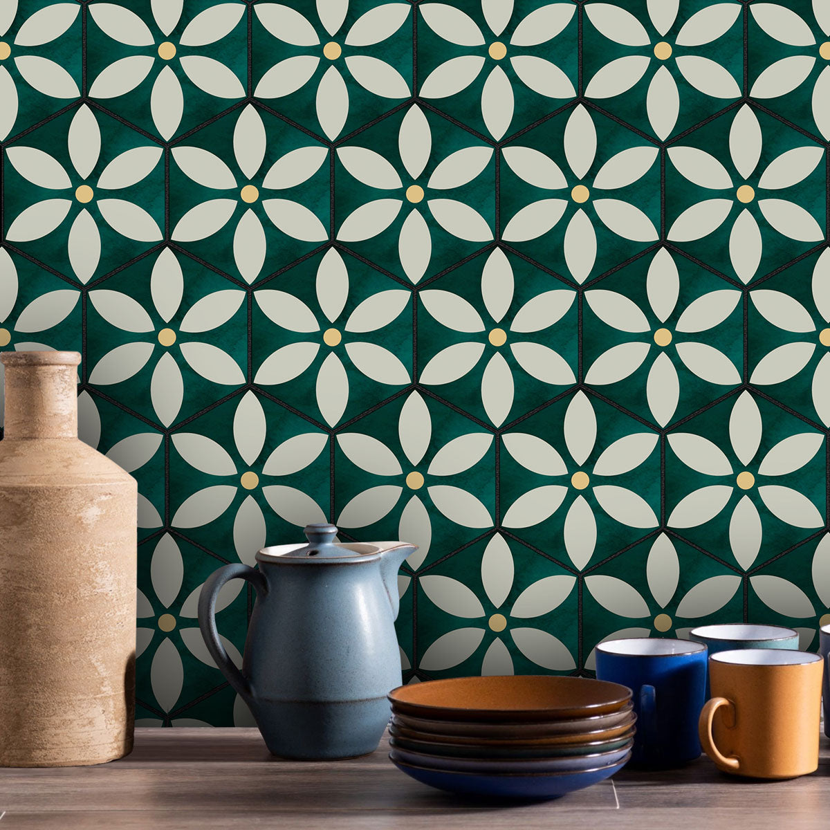 Moss Green Hexagon Peel and Stick Tile Stickers | Kitchen Bathroom Backsplash Tile Decals | Antiskid Floor Tile Stickers